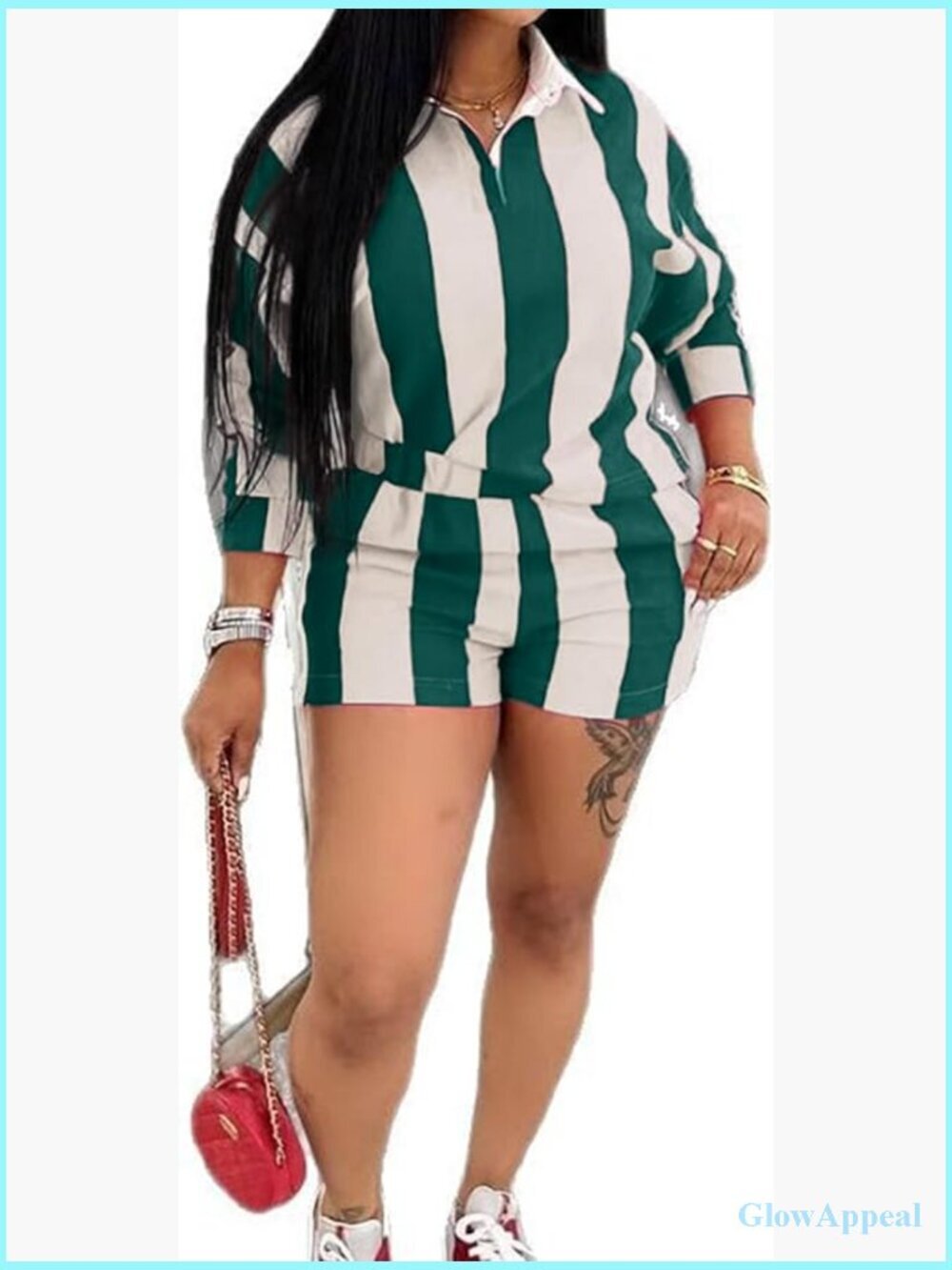 Striped Long Sleeve Sweatshirt & High Waisted Shorts 2 Piece Set